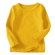 Kids Boys Girls Long Sleeve T-Shirts Baby Toddler Casual Solid Color Crewneck Basic Tops Layering Tees